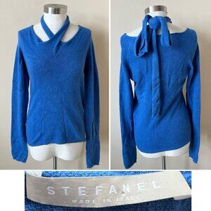 Stefanel Blue Cozy Angora Blend Halter Tie Neck Sweater 26279